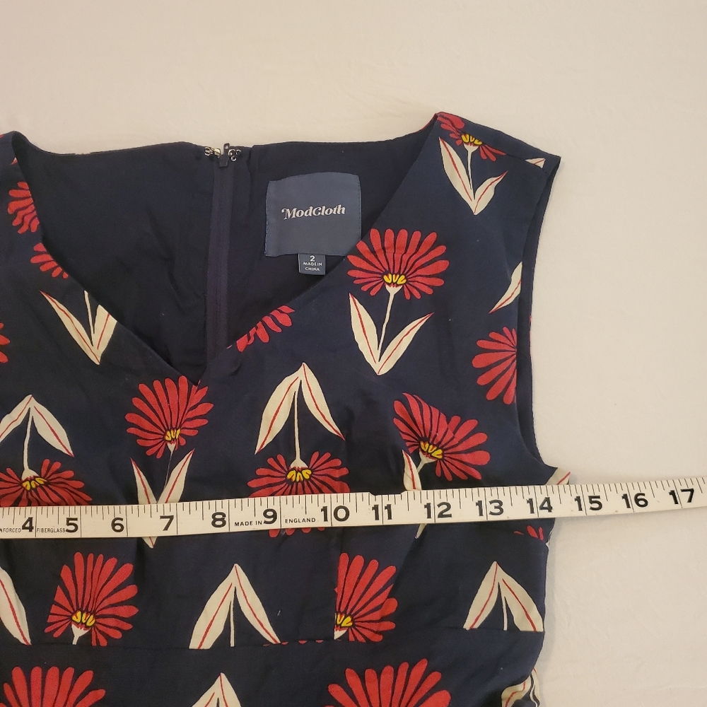 Modcloth Navy Floral Midi Dress with Coral and White Accents - Picture 8 of 12